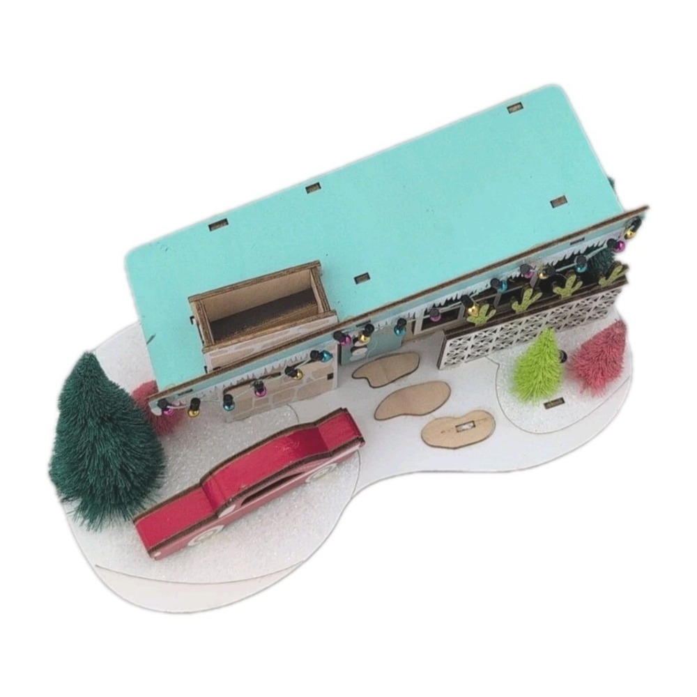 World Market Laser Cut Wood Mid Century Modern House LED Poodle Red Car 2021 - Picture 2 of 5